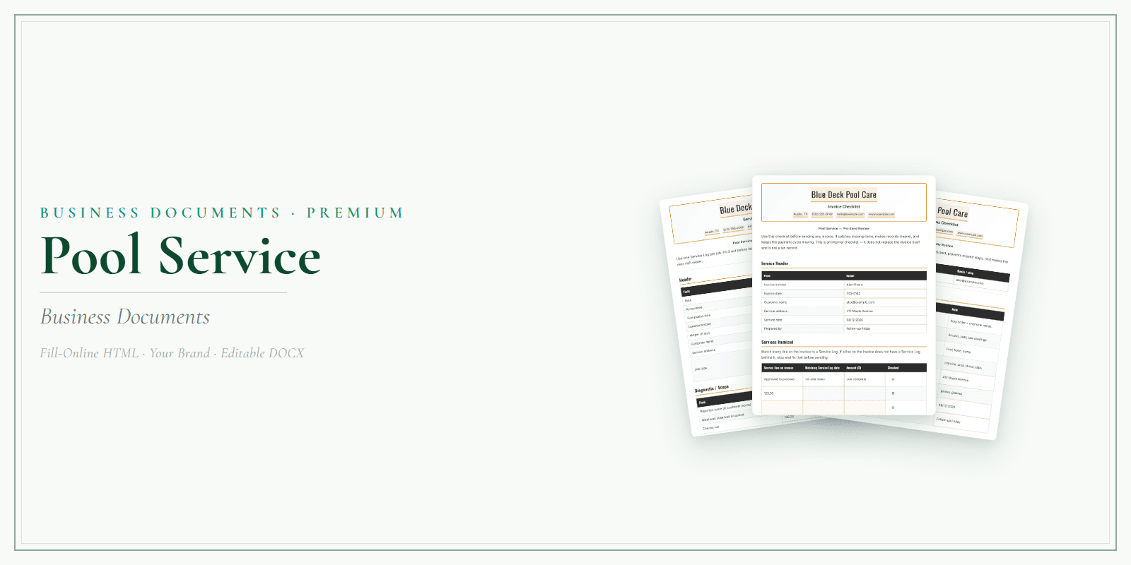 Pool Service Business Documents — Premium product preview