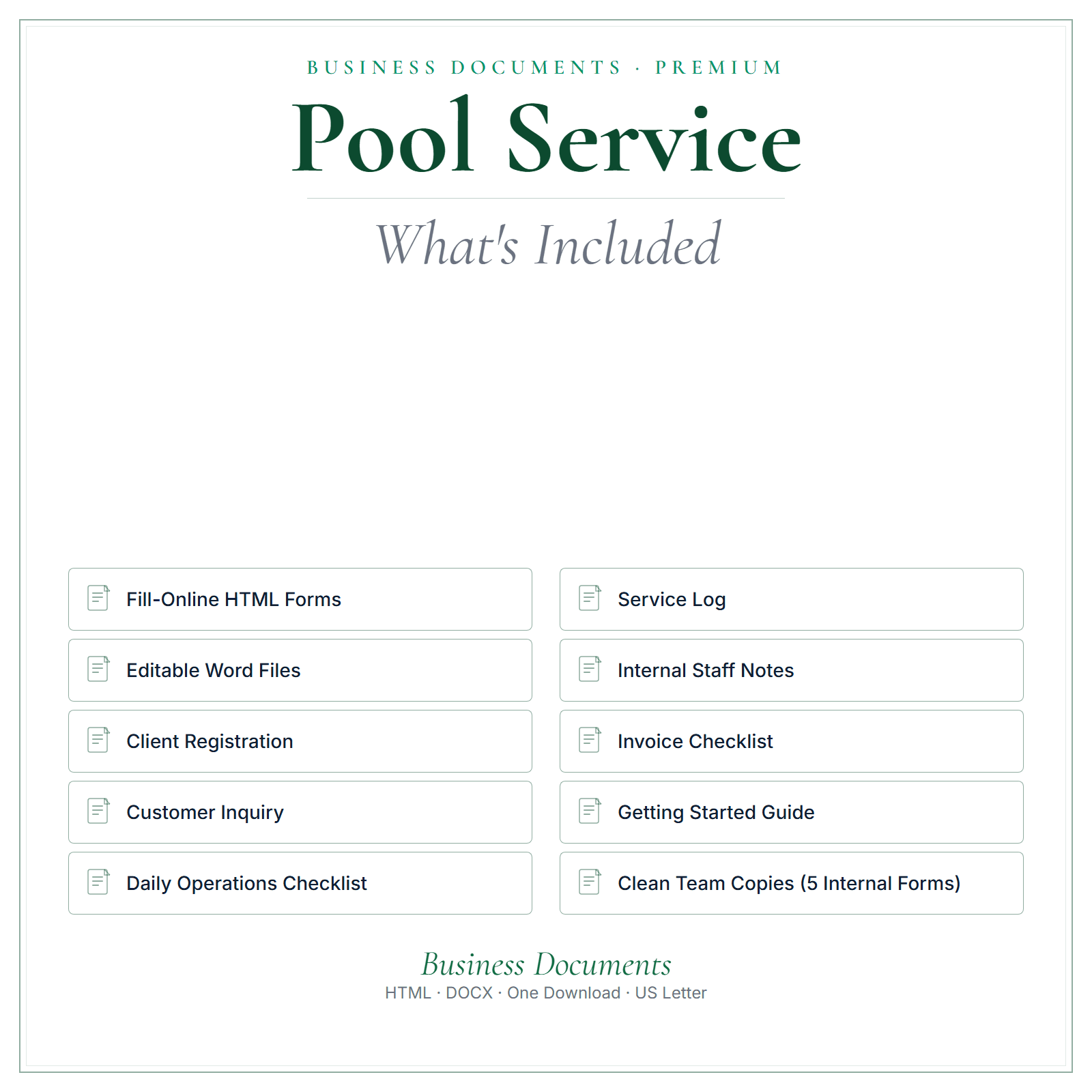 What's included in Pool Service Business Documents — Premium