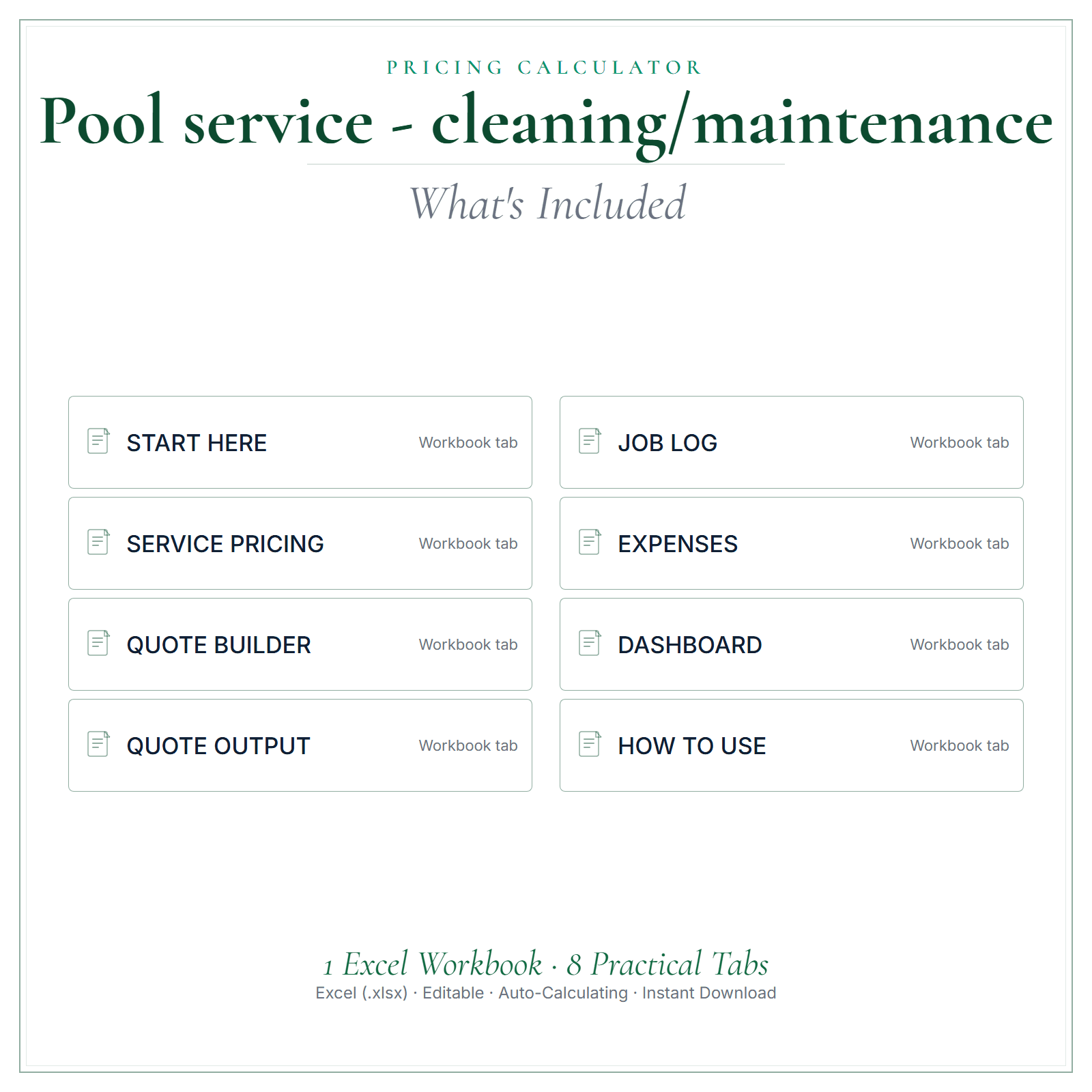 What's included in Pool Service Pricing Calculator