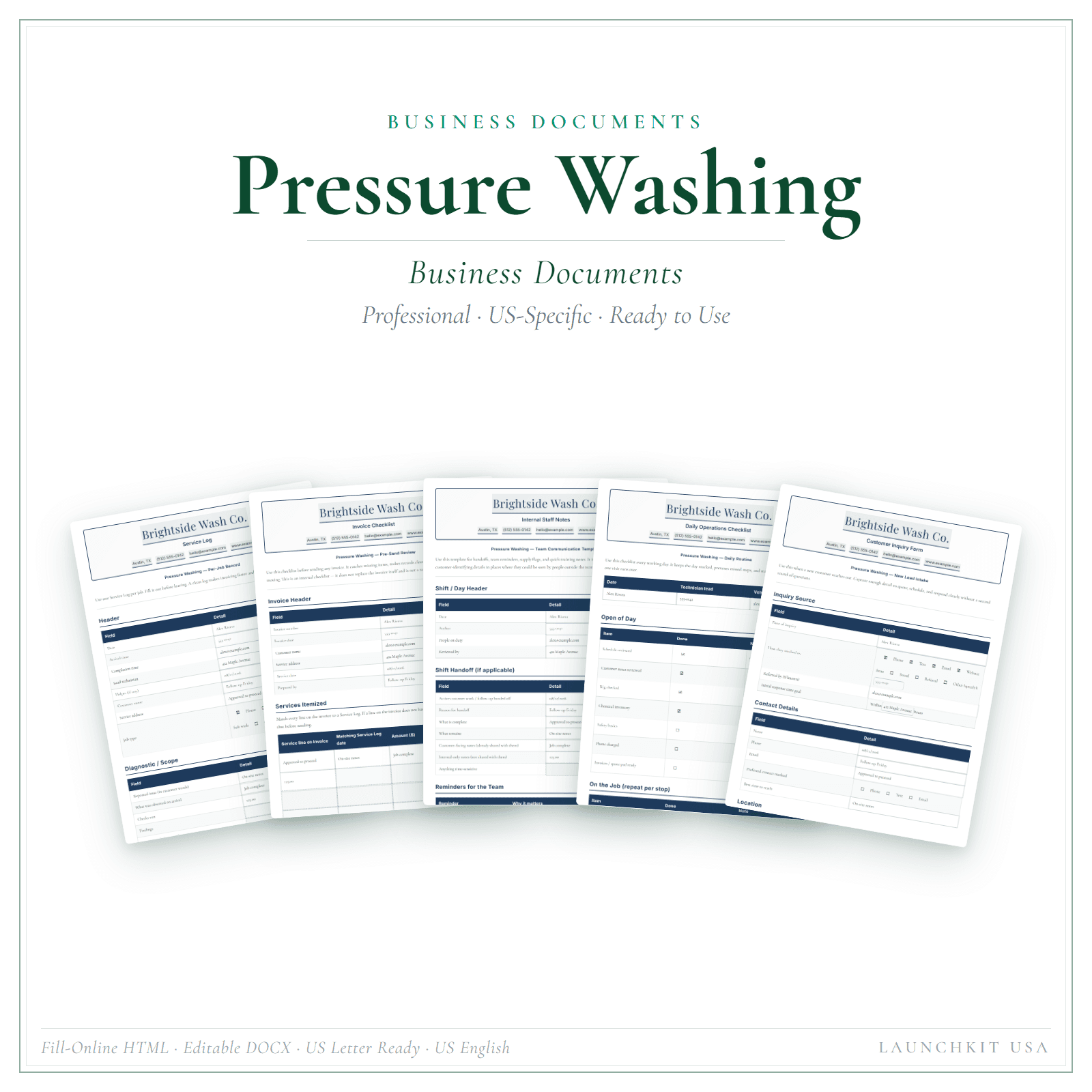 Business Documents for Pressure Washing