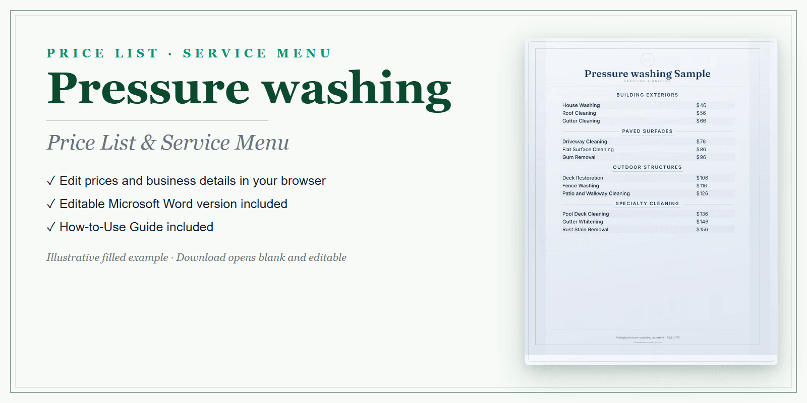 Pressure Washing Price List & Service Menu product preview