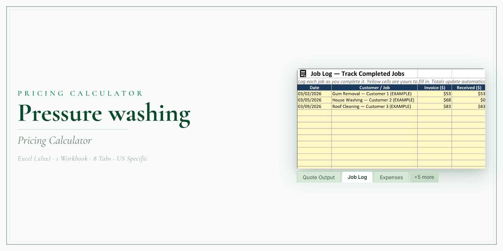 Pressure Washing Pricing Calculator product preview