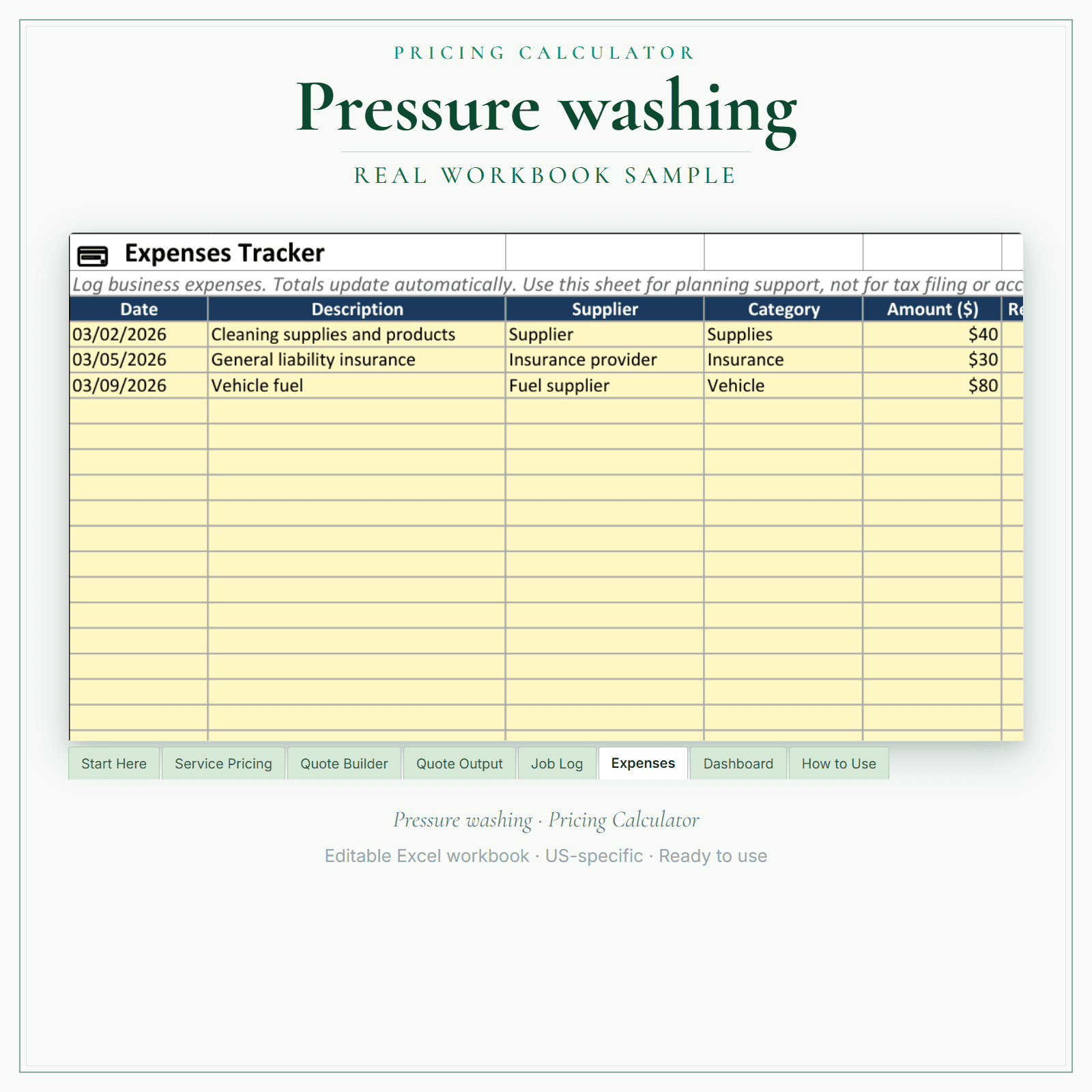 Pressure Washing Pricing Calculator sample pages