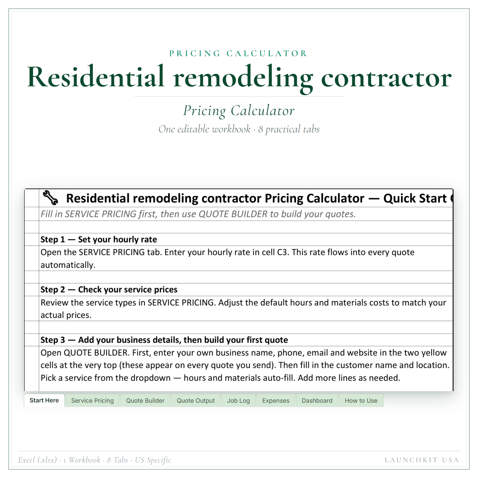 Pricing Calculator for Residential Remodeling Contractor