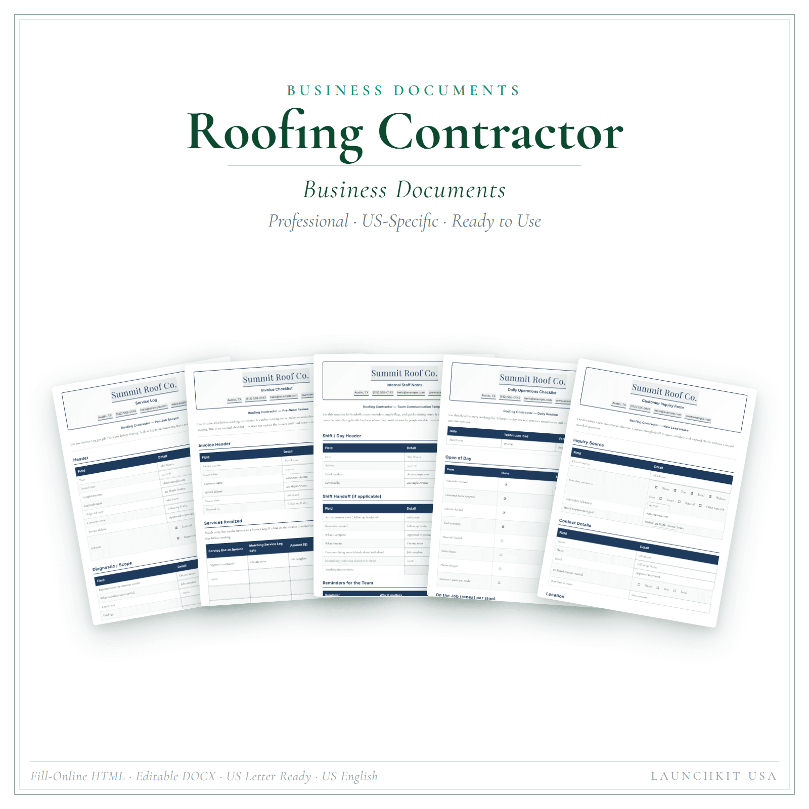 Business Documents for Roofing Contractor