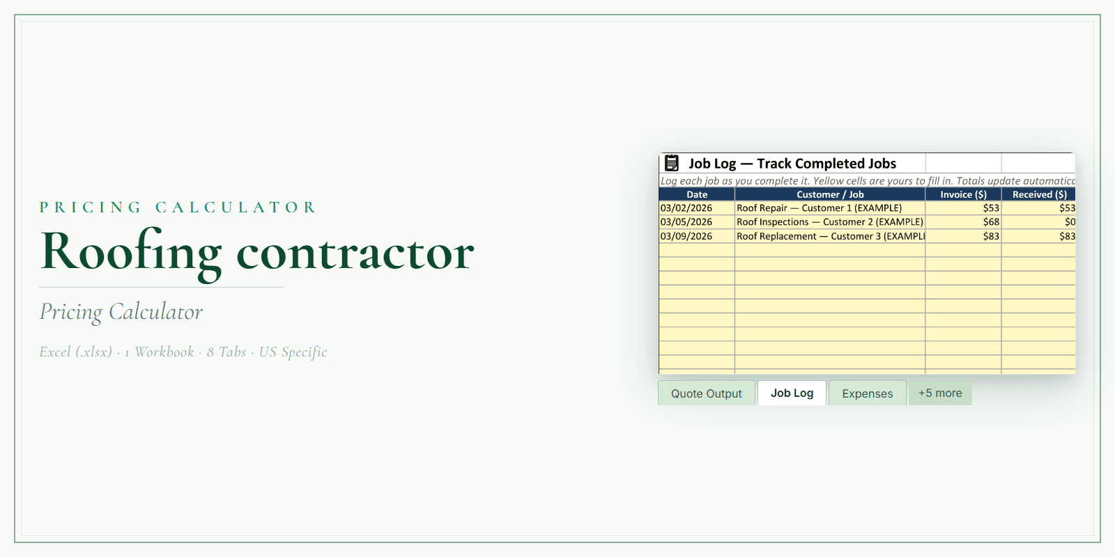 Roofing Contractor Pricing Calculator product preview