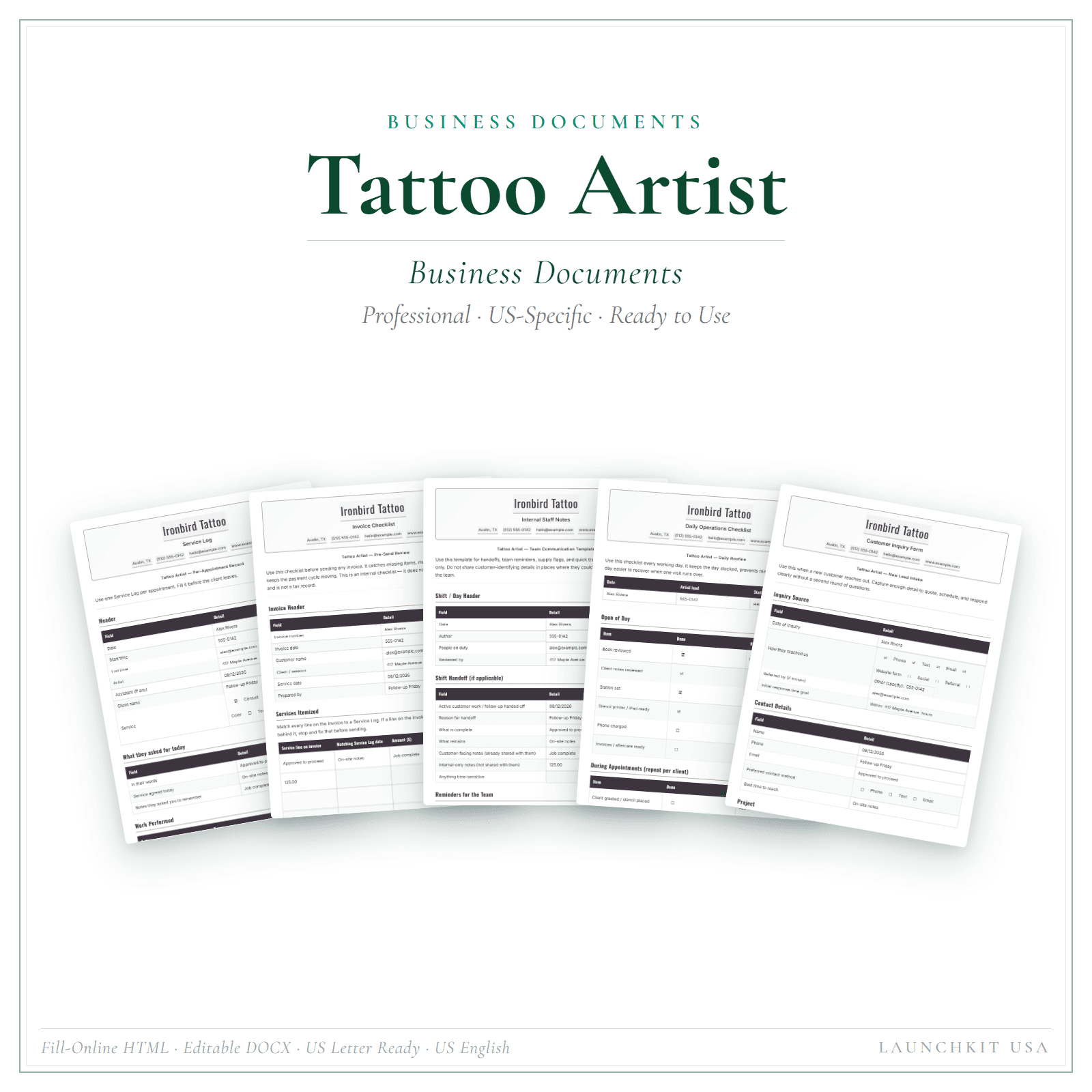 Business Documents for Tattoo Artist
