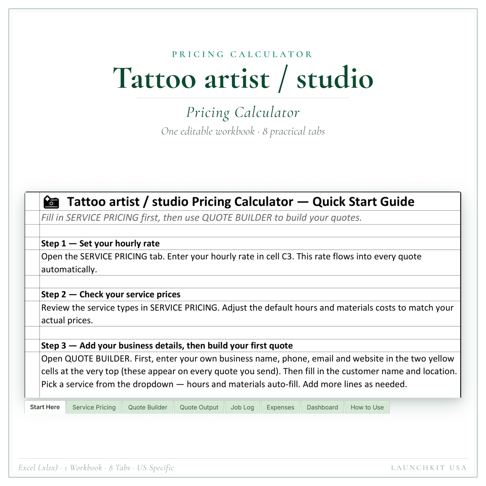 Pricing Calculator for Tattoo Artist