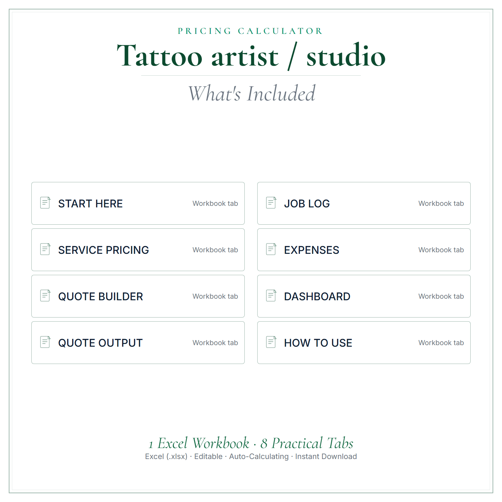 What's included in Tattoo Artist Pricing Calculator