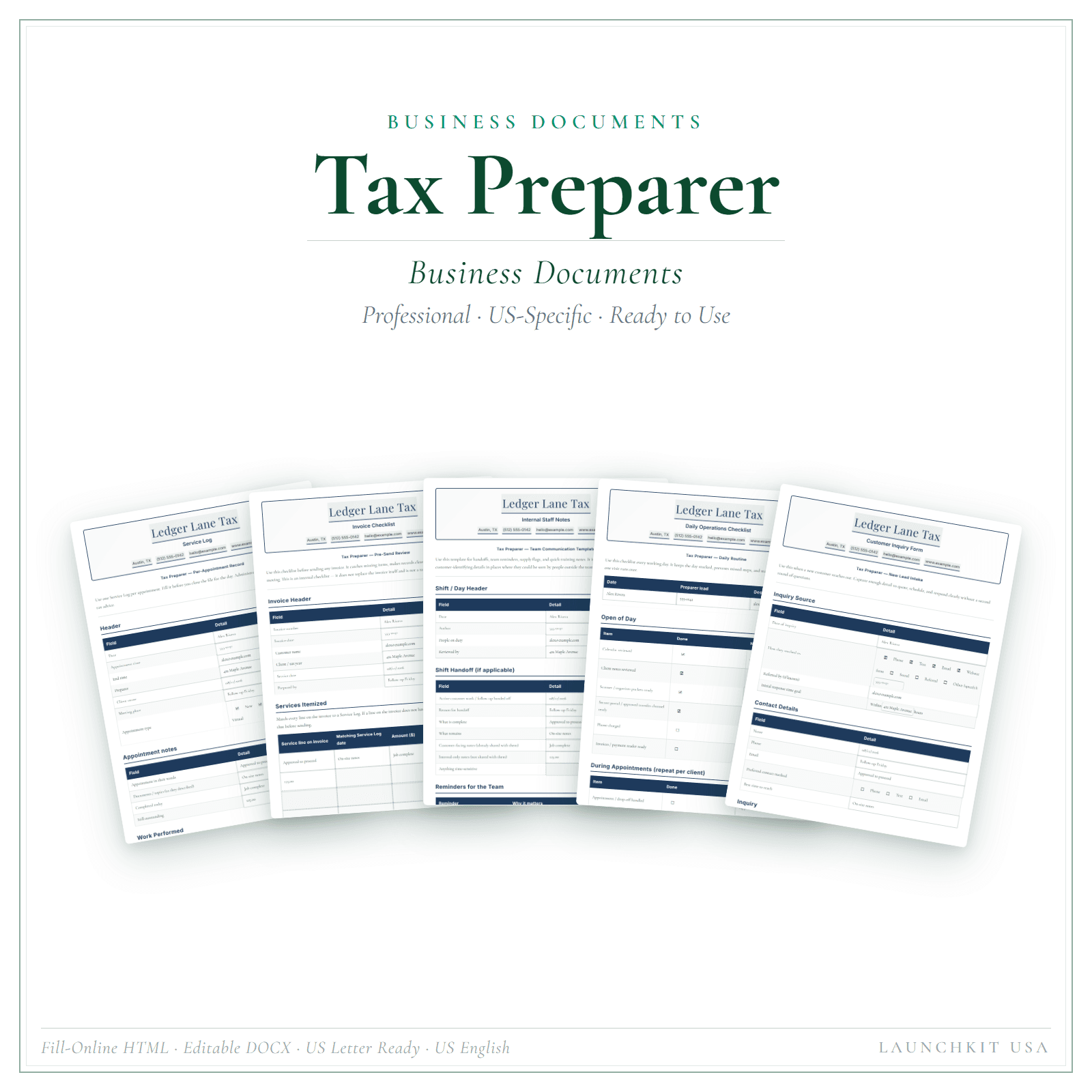 Business Documents for Tax Preparer
