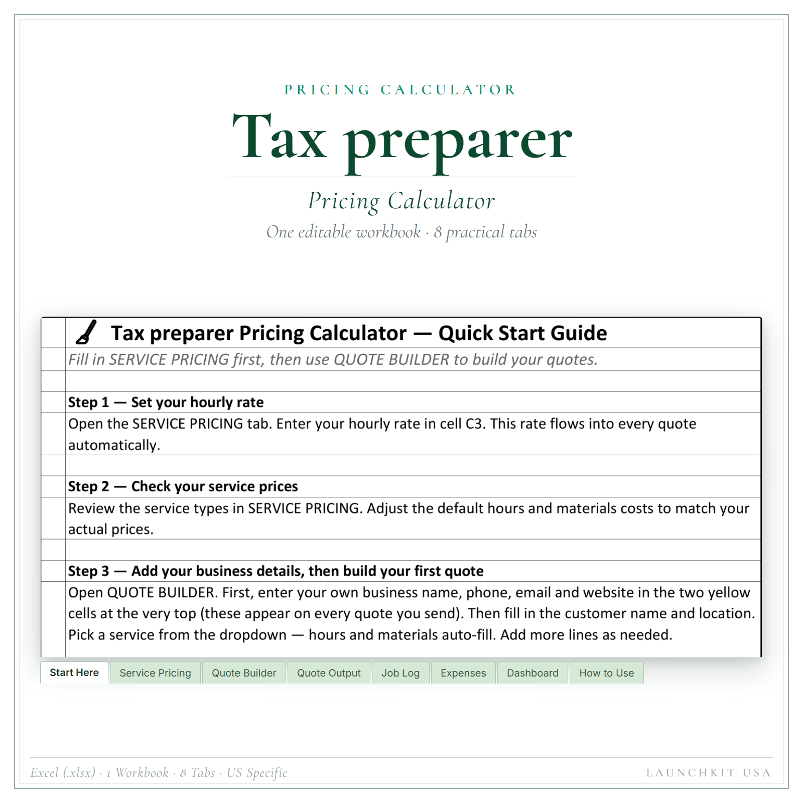 Pricing Calculator for Tax Preparer