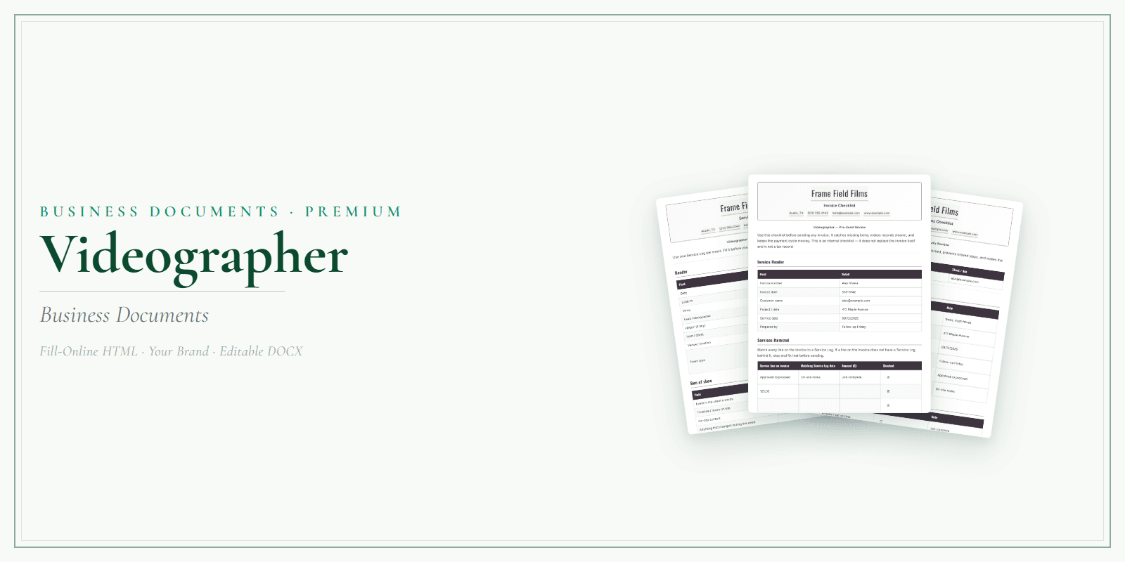 Videographer Business Documents — Premium product preview