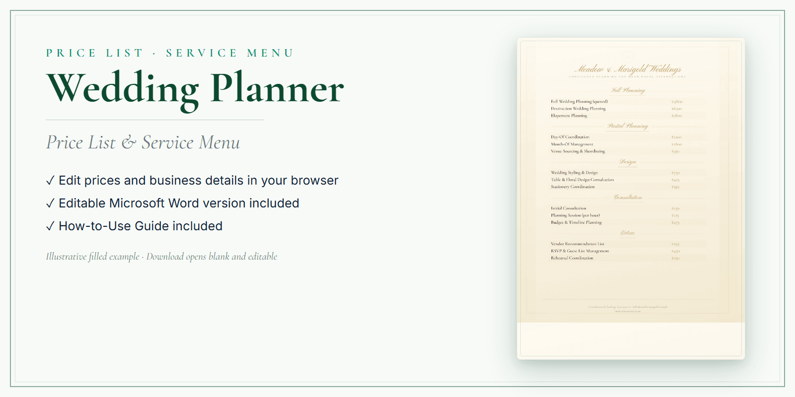 Wedding Planner Price List & Service Menu product preview