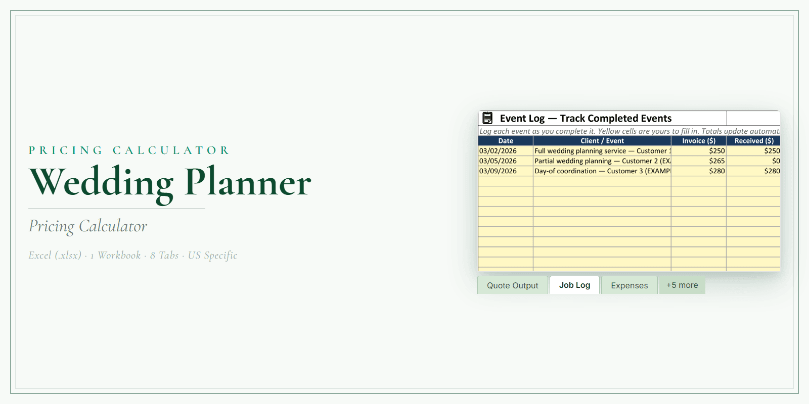 Wedding Planner Pricing Calculator product preview