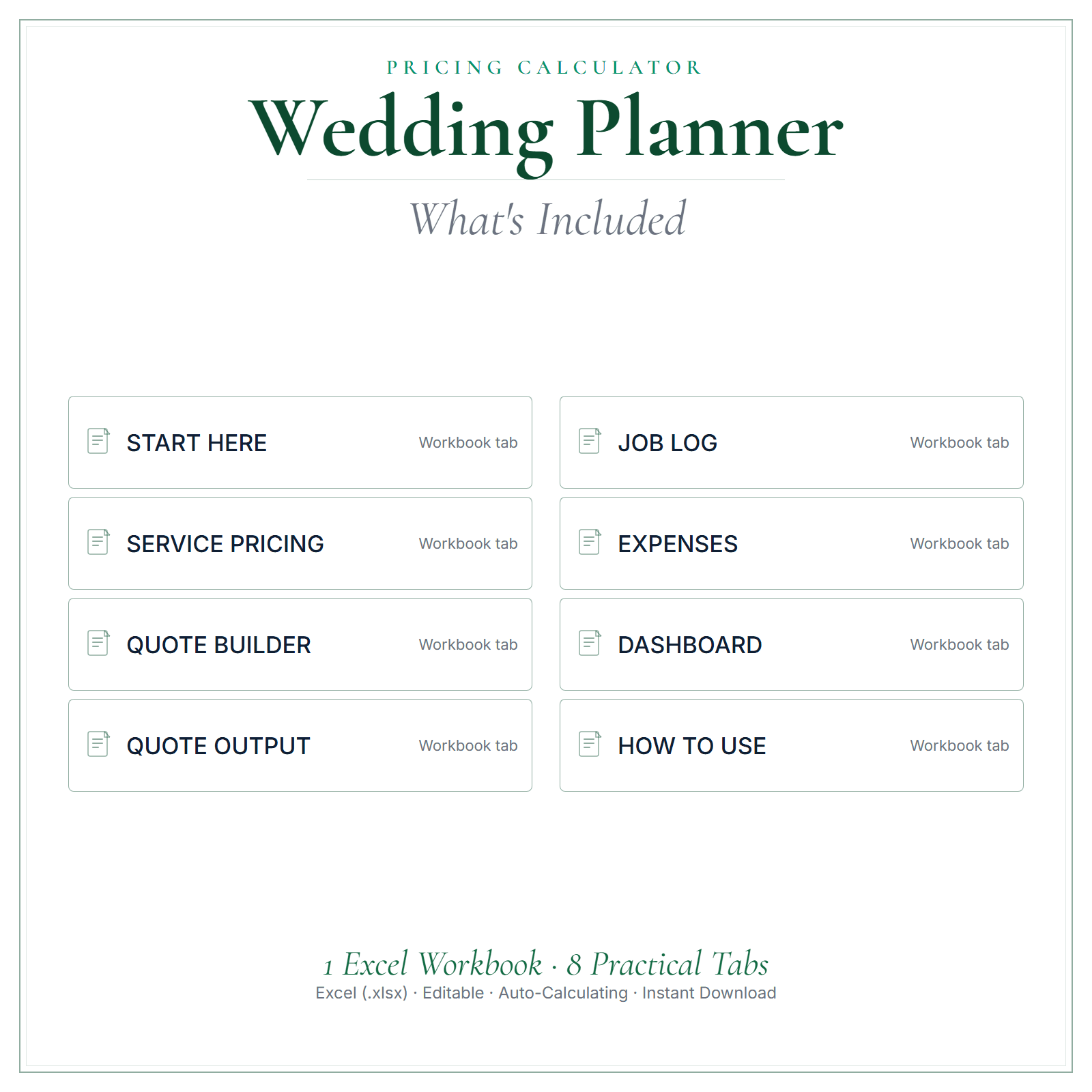 What's included in Wedding Planner Pricing Calculator