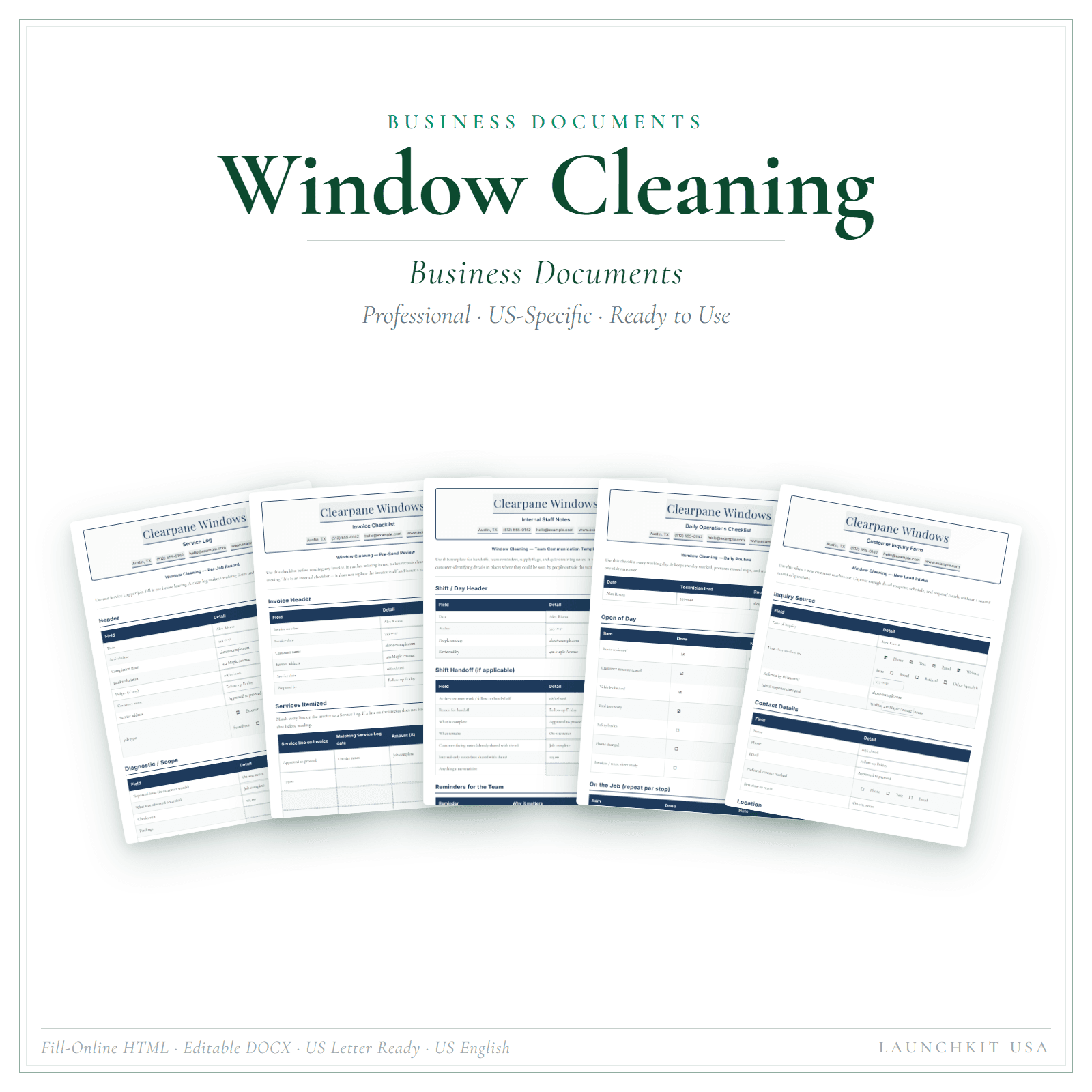 Business Documents for Window Cleaning