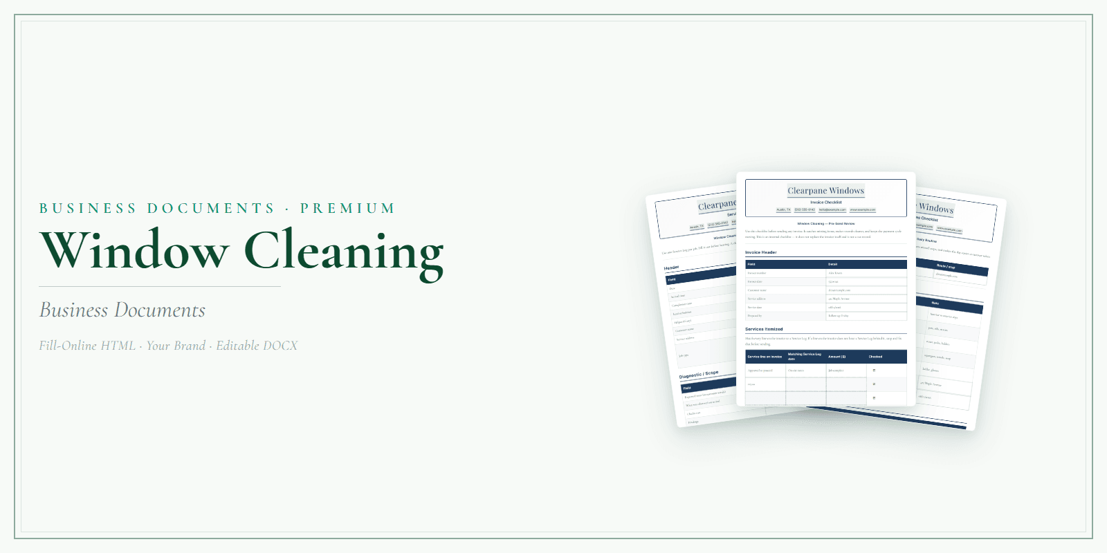 Window Cleaning Business Documents — Premium product preview