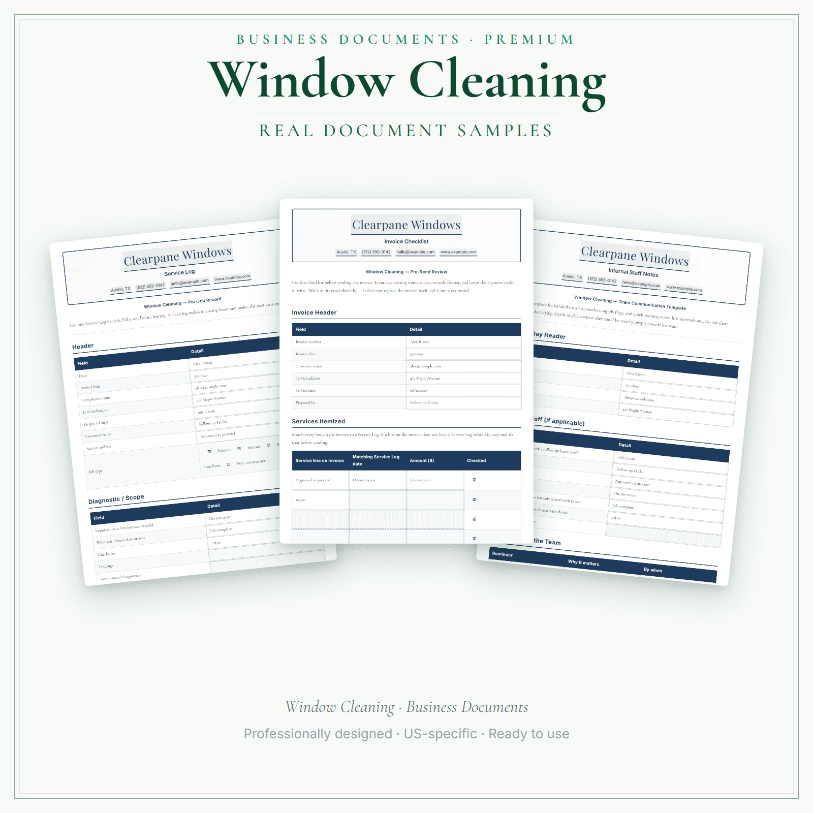 Window Cleaning Business Documents — Premium sample pages