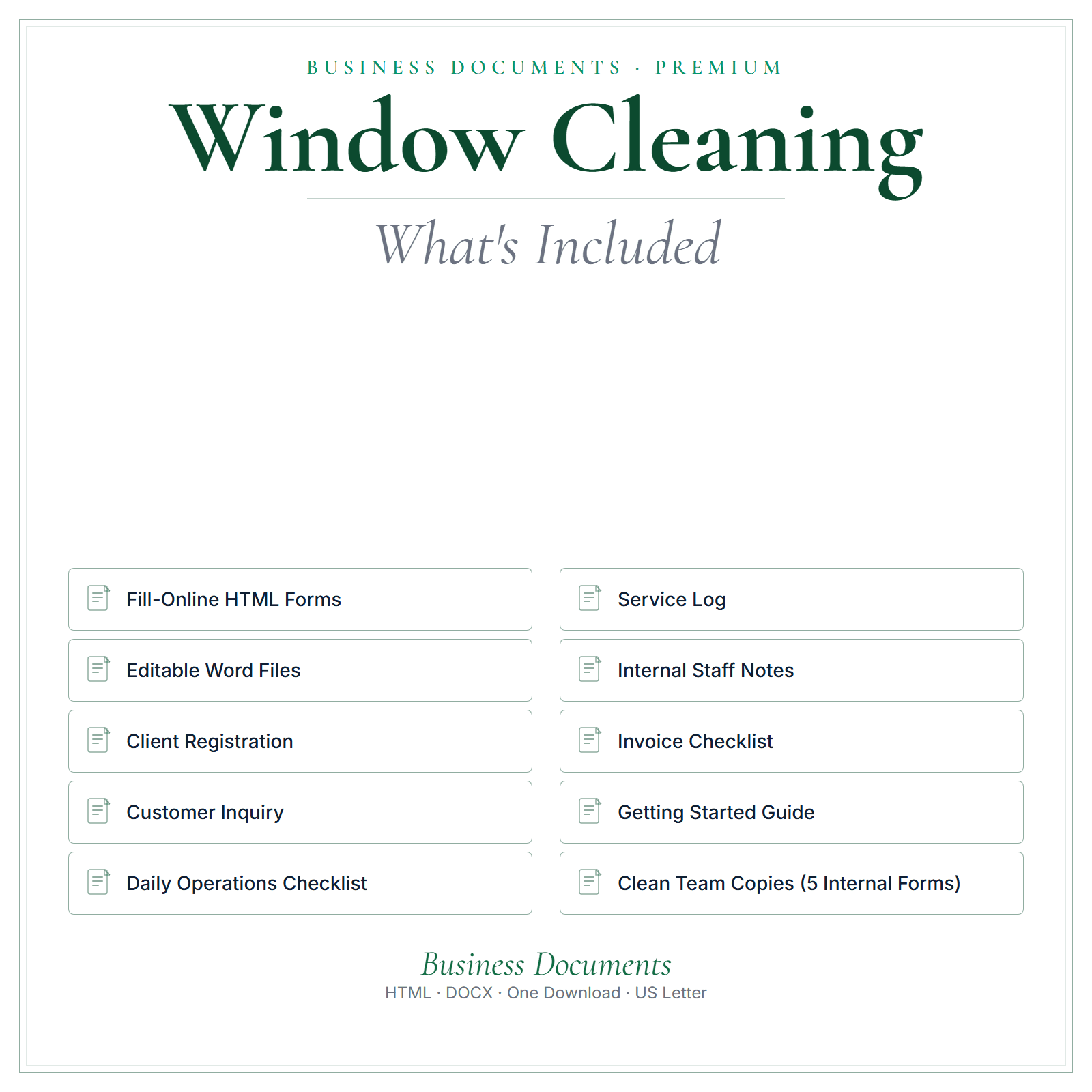 What's included in Window Cleaning Business Documents — Premium