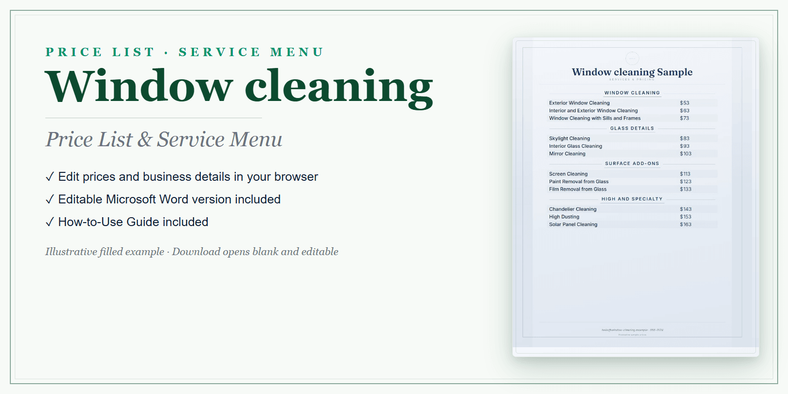Window Cleaning Price List & Service Menu product preview