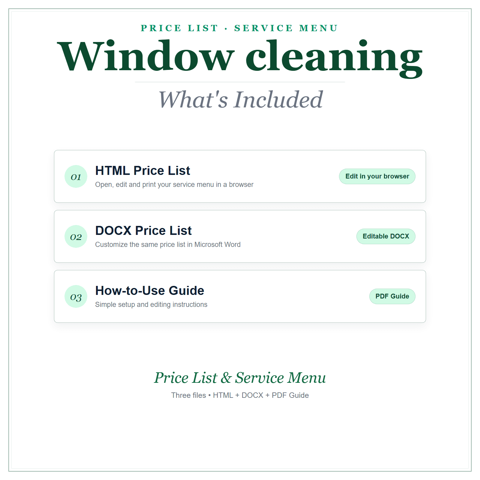 What's included in Window Cleaning Price List & Service Menu