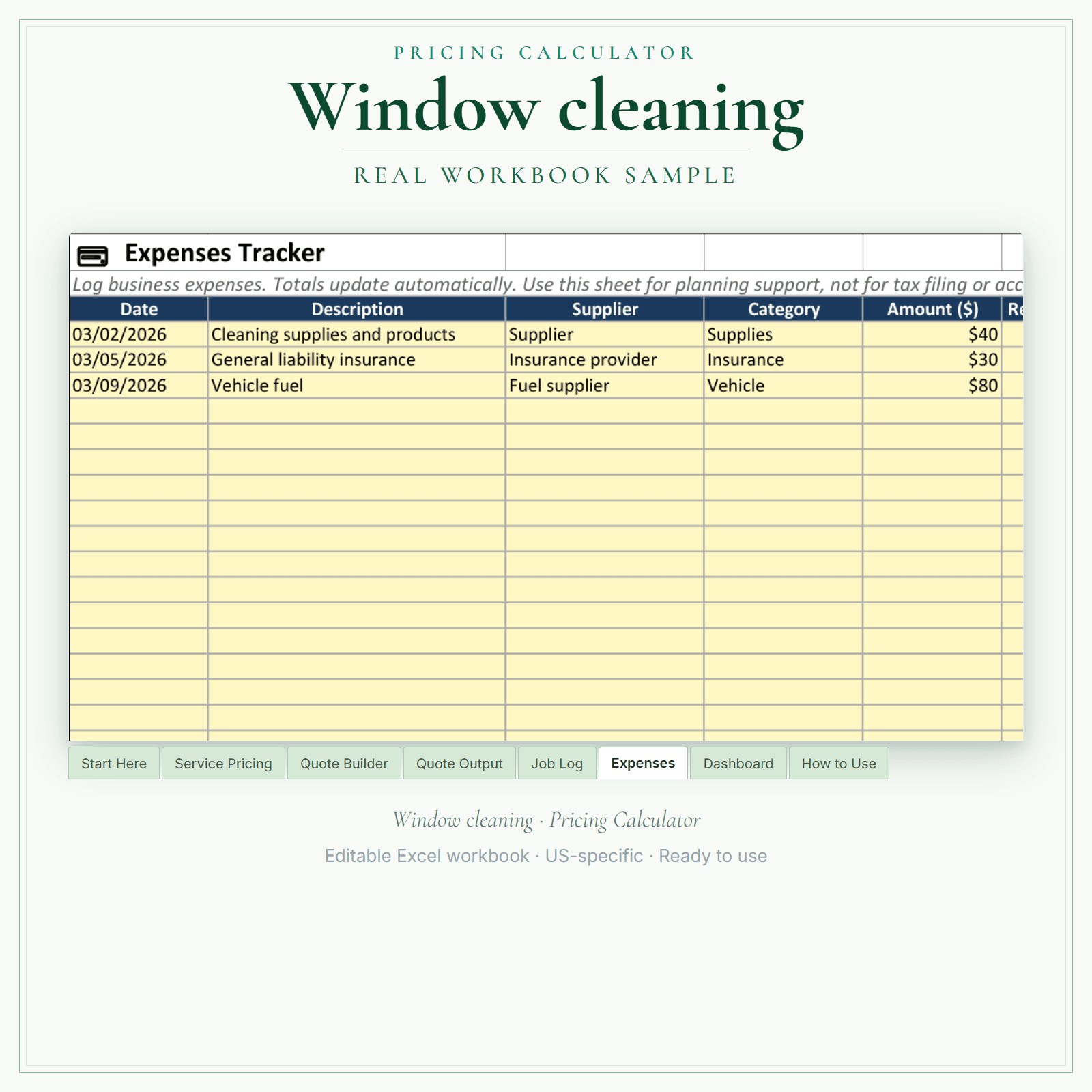 Window Cleaning Pricing Calculator sample pages