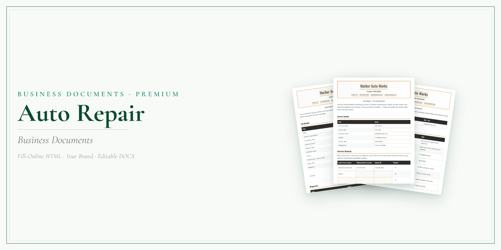 Auto Repair Business Documents — Premium product preview