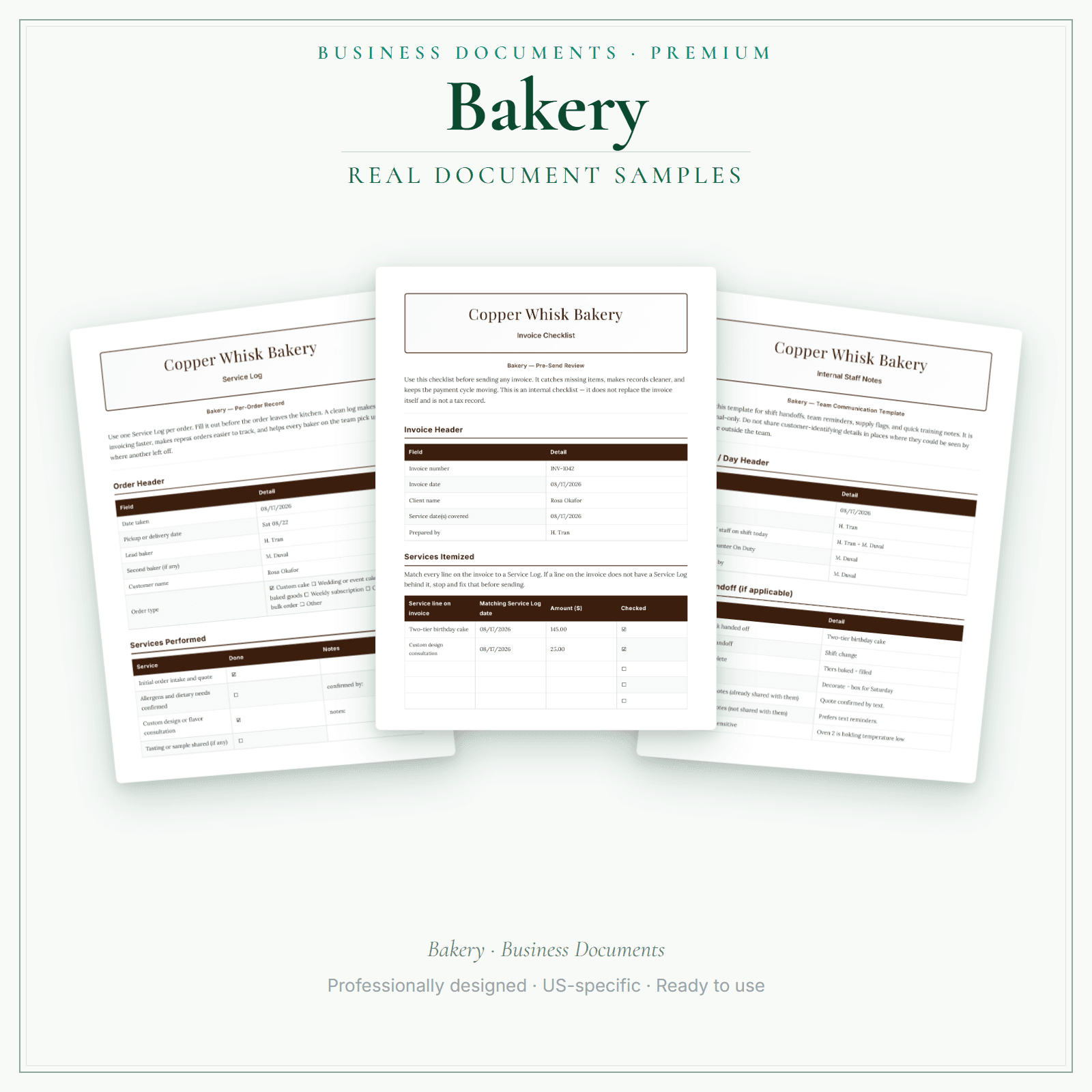 Bakery Business Documents — Premium sample pages