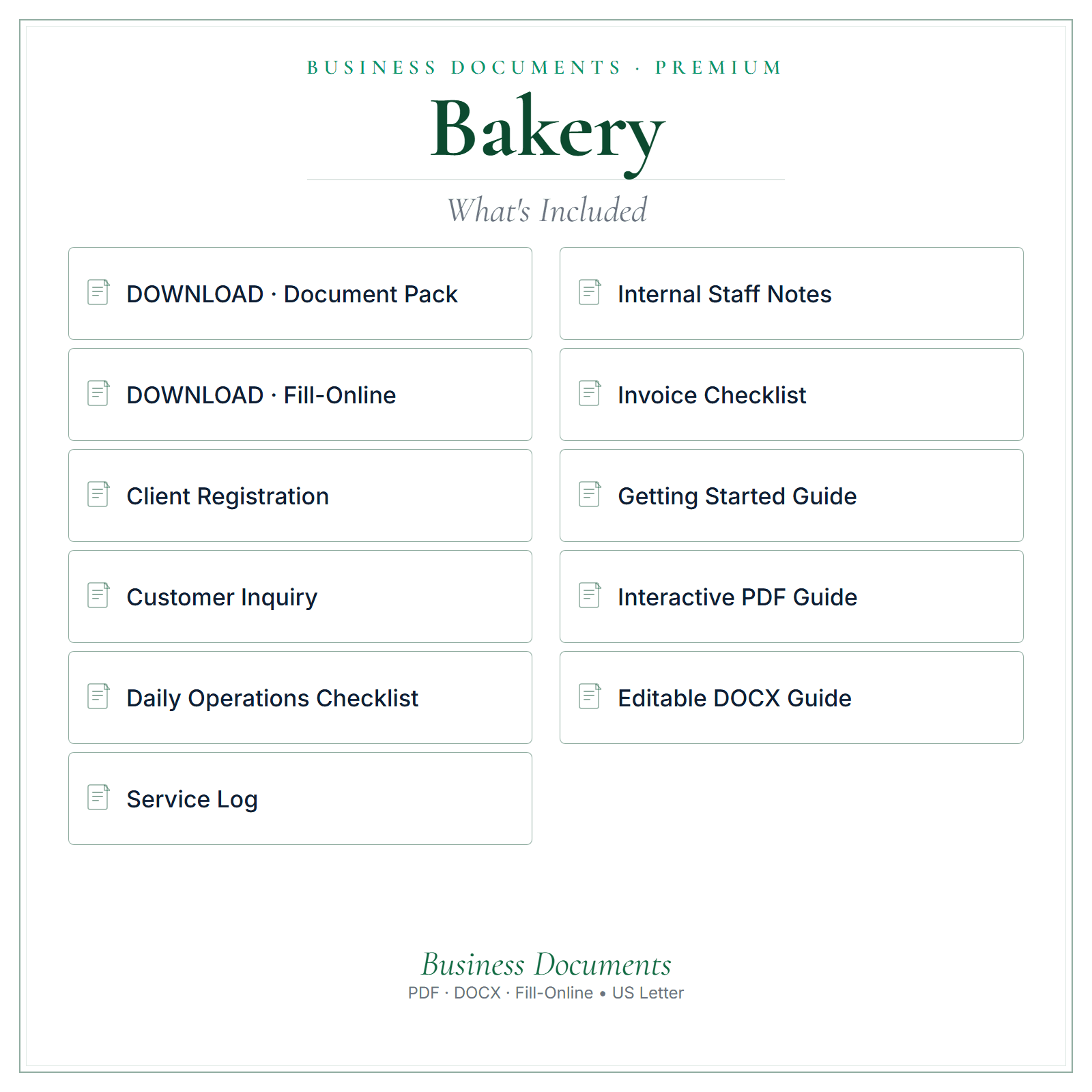 What's included in Bakery Business Documents — Premium