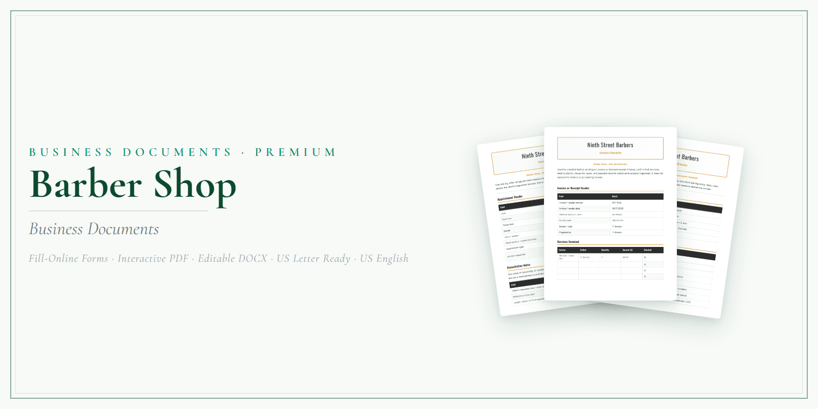 Barber Shop Business Documents — Premium product preview
