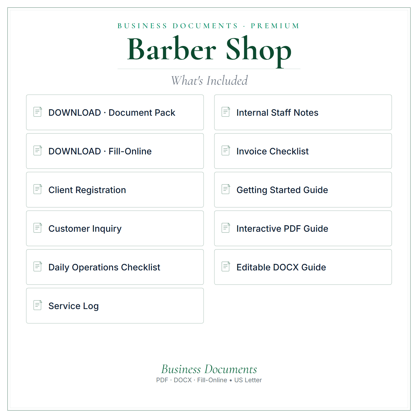 What's included in Barber Shop Business Documents — Premium