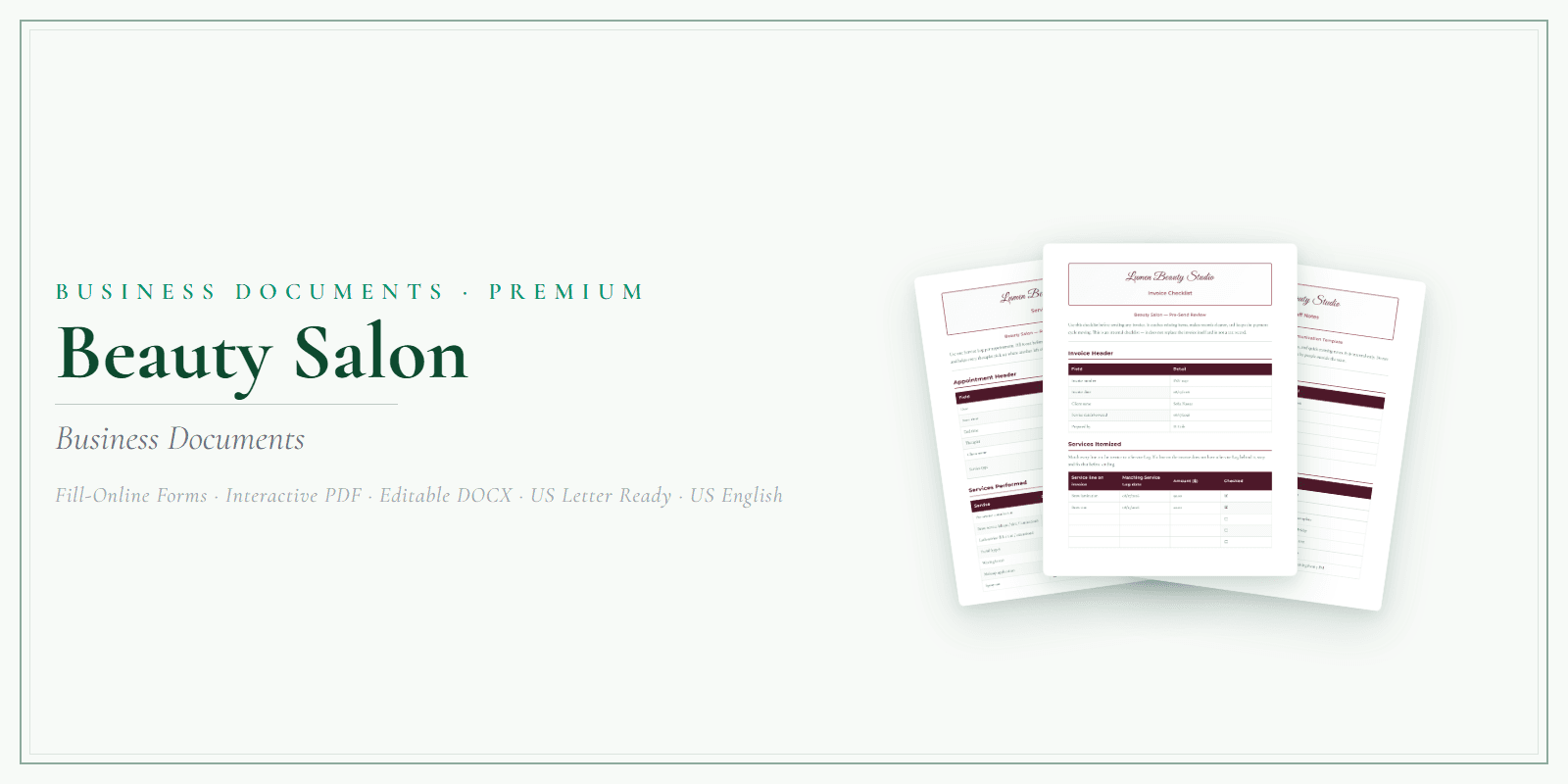 Beauty Salon Business Documents — Premium product preview