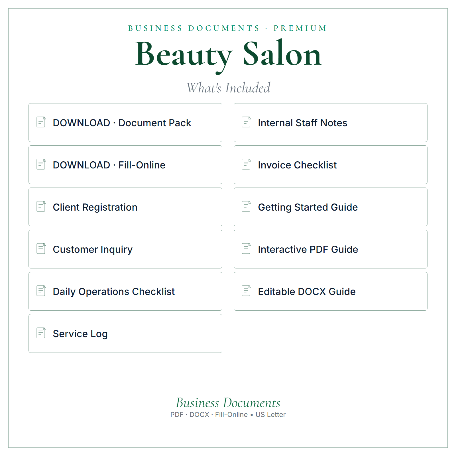 What's included in Beauty Salon Business Documents — Premium