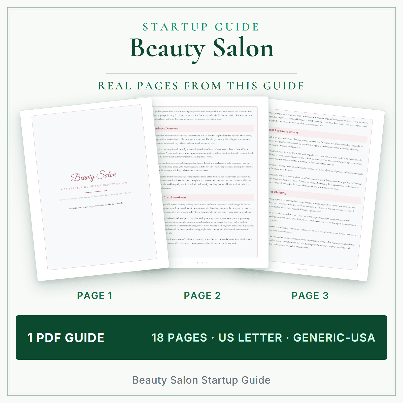 Beauty Salon Startup Guide sample pages