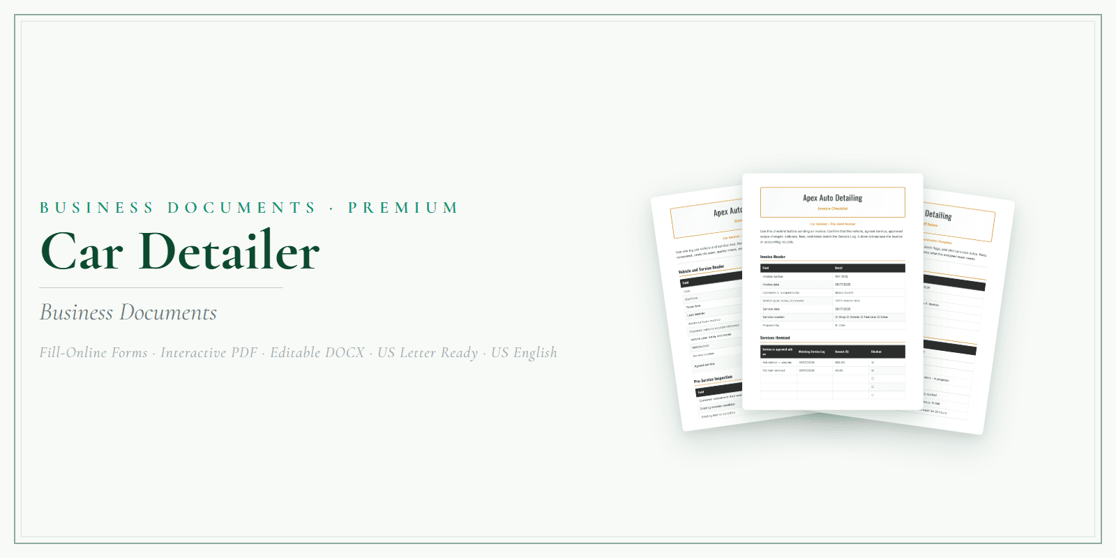 Car Detailer Business Documents — Premium product preview