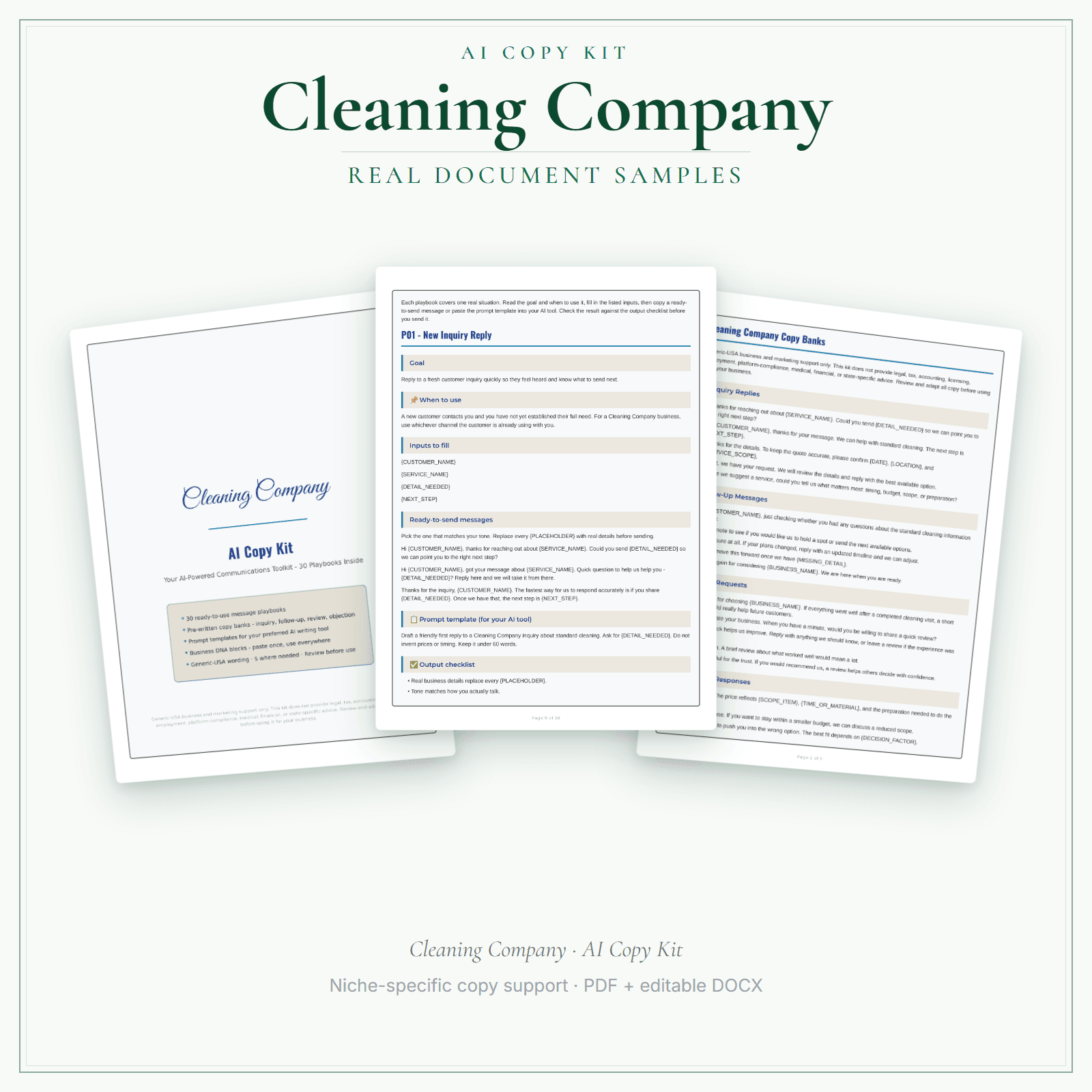 Cleaning Company AI Copy Kit sample pages