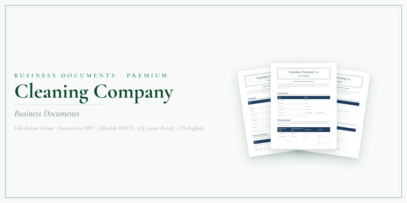 Cleaning Company Business Documents — Premium product preview