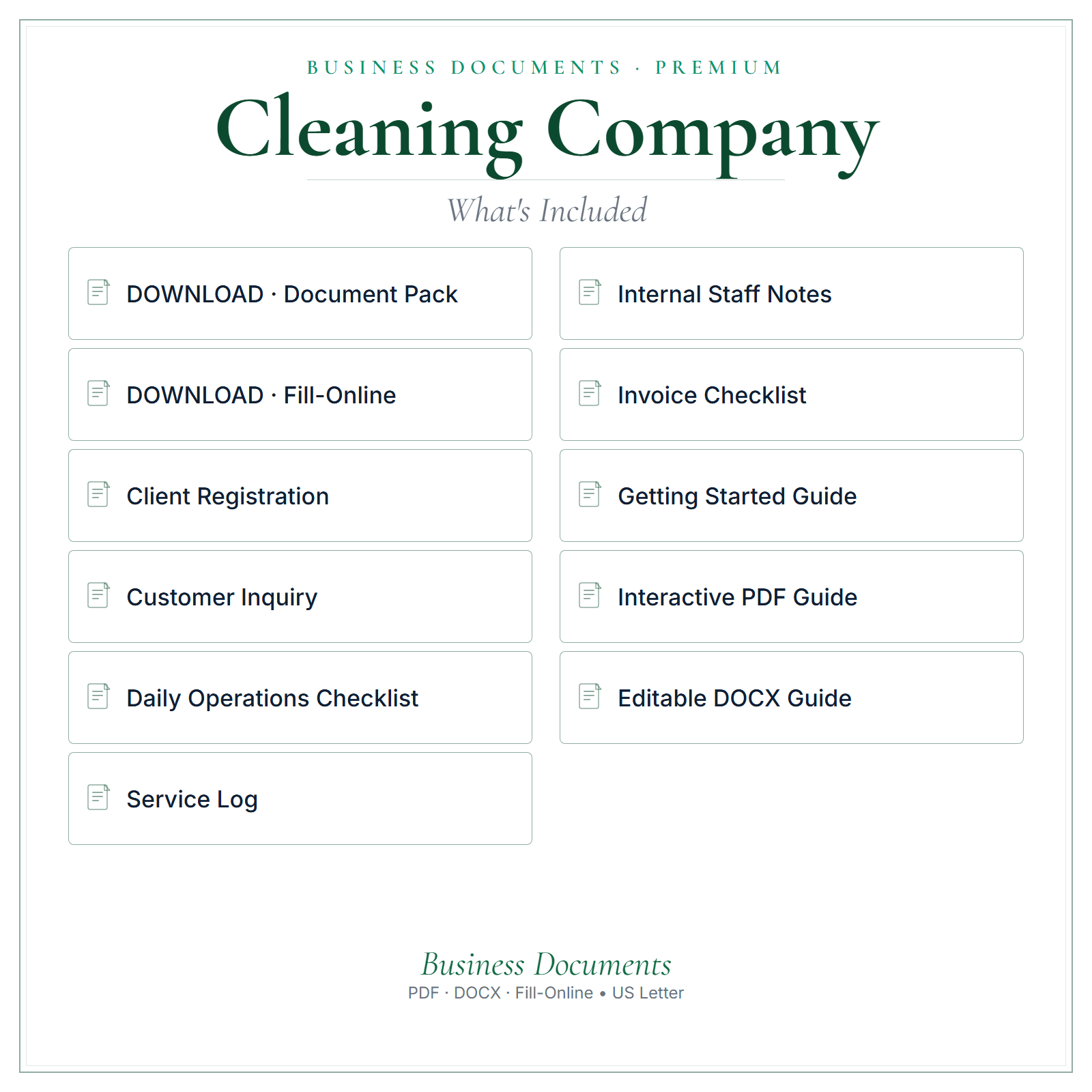 What's included in Cleaning Company Business Documents — Premium