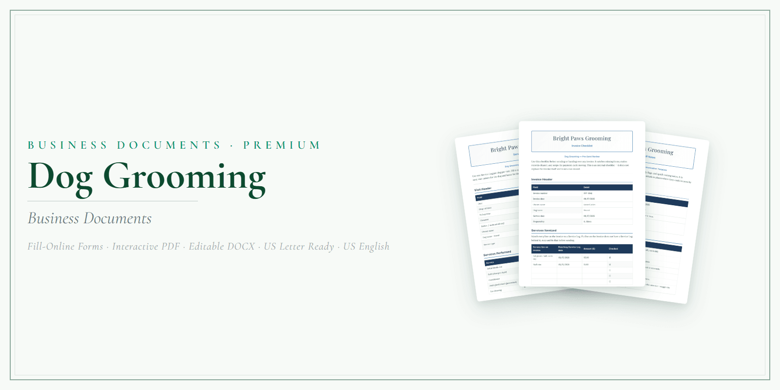 Dog Grooming Business Documents — Premium product preview