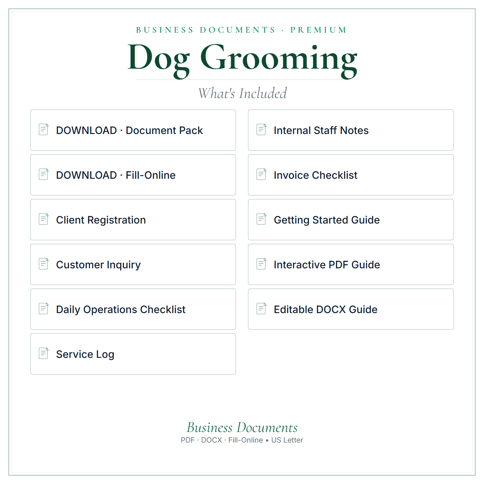 What's included in Dog Grooming Business Documents — Premium