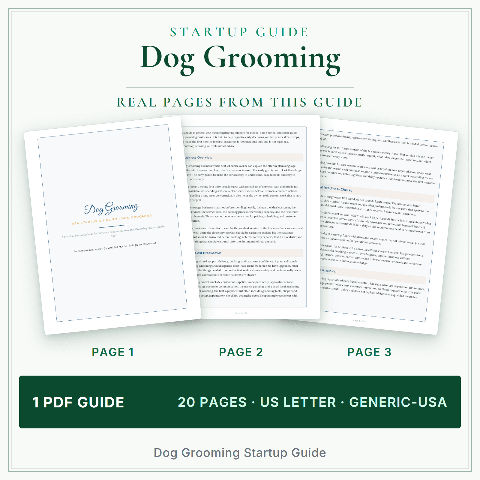 Dog Grooming Startup Guide sample pages