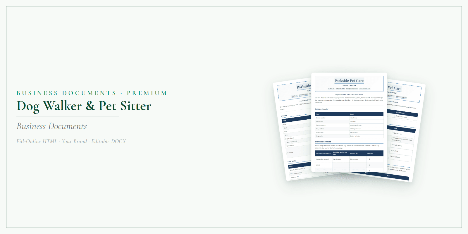 Dog Walker & Pet Sitter Business Documents — Premium product preview