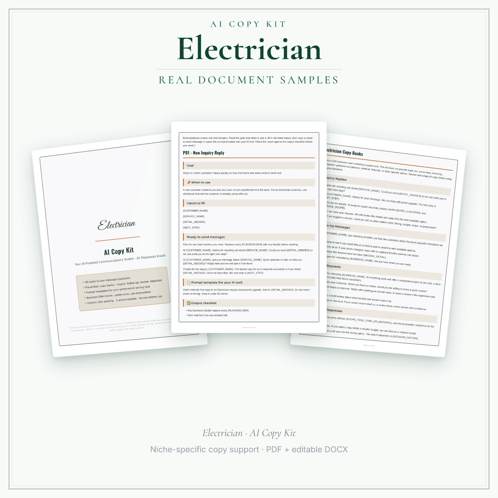Electrician AI Copy Kit sample pages