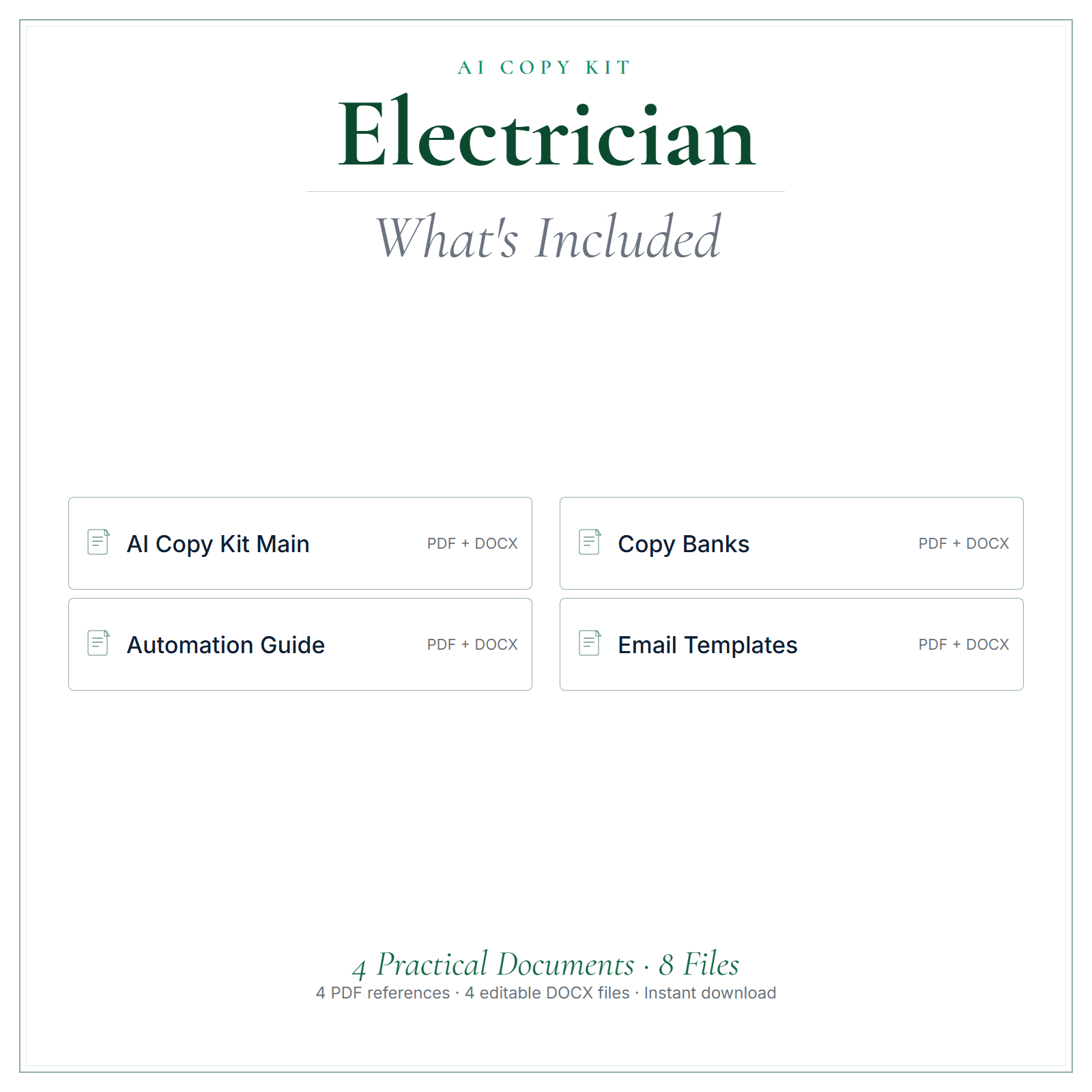 What's included in Electrician AI Copy Kit