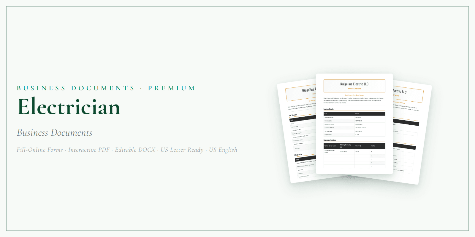 Electrician Business Documents — Premium product preview
