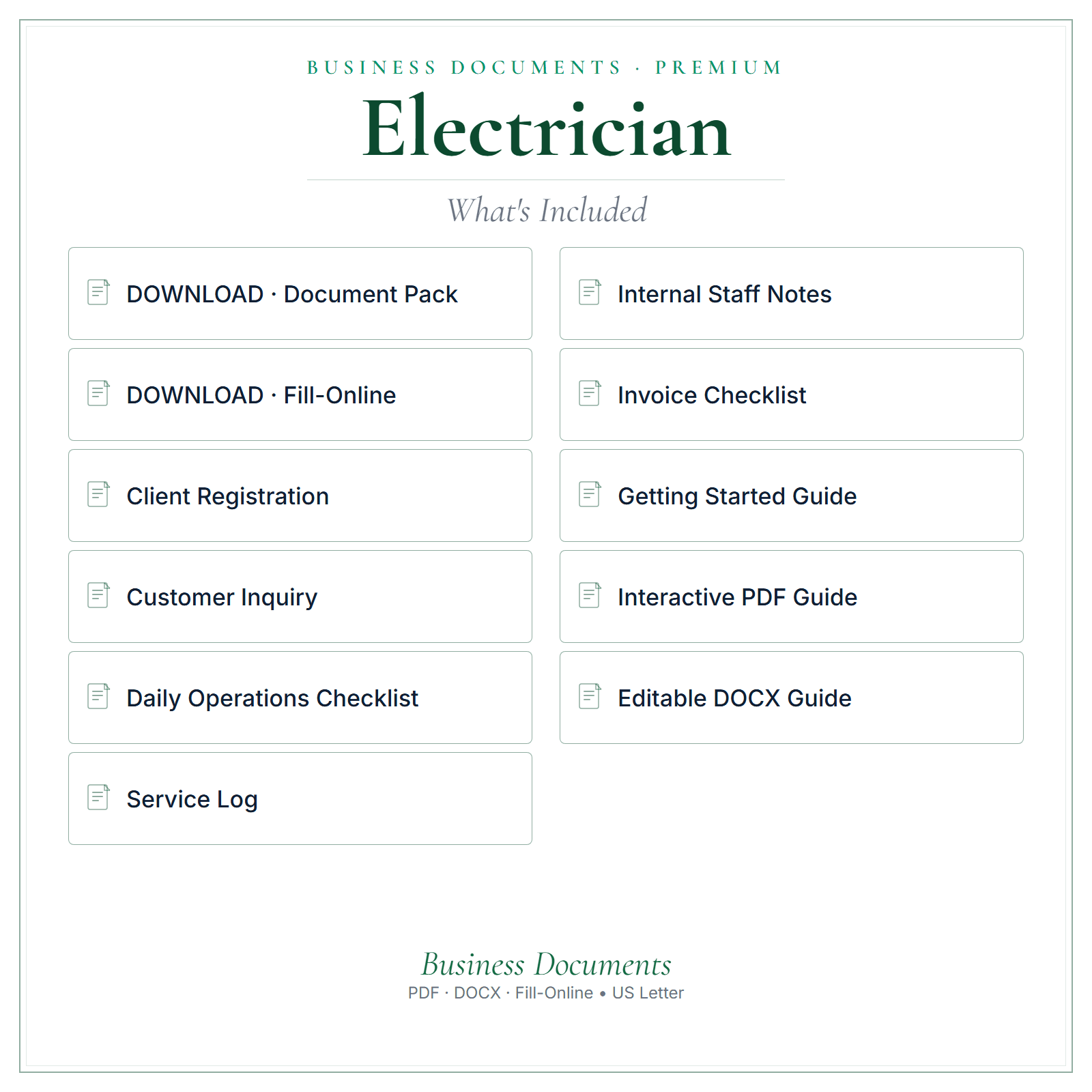 What's included in Electrician Business Documents — Premium