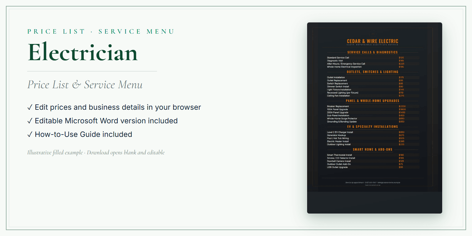 Electrician Price List & Service Menu product preview