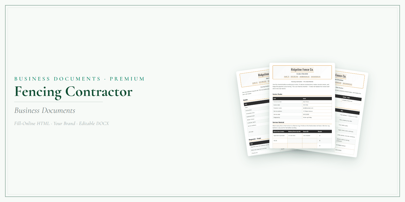 Fencing Contractor Business Documents — Premium product preview