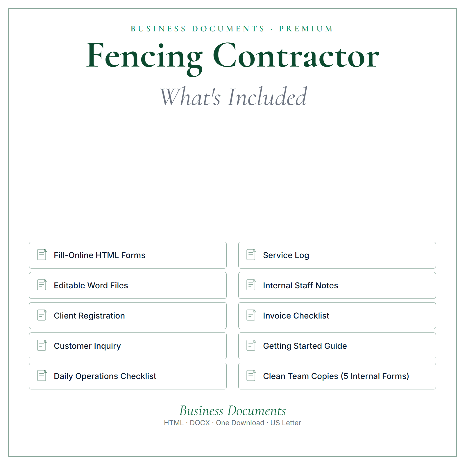 What's included in Fencing Contractor Business Documents — Premium