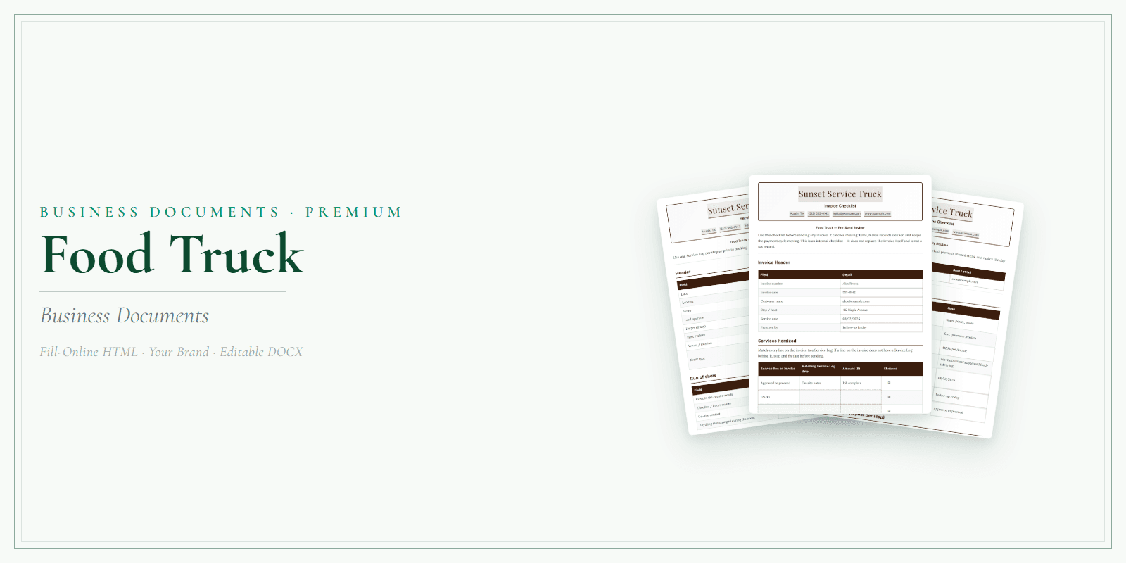 Food Truck Business Documents — Premium product preview